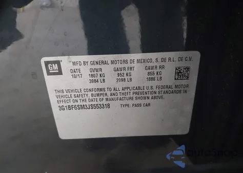 2018 Chevrolet Cruze Premier Auto из США, поврежденный, VIN 3G1BF6SM3JS553318